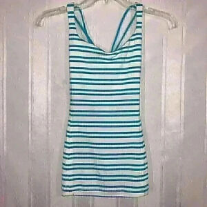 Lululemon Blue and White Women's Size 4 Striped Free To Be Tank Top